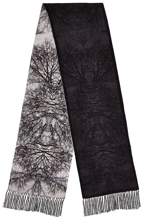 Hamadryad Double Sided Silk Twill & Cashmere Scarf with Tassel