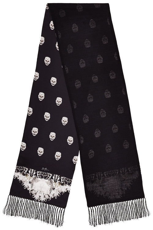 Minos Double Sided Silk Twill & Cashmere Scarf with Tassel