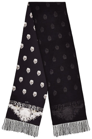 Minos Double Sided Silk Twill & Cashmere Scarf with Tassel